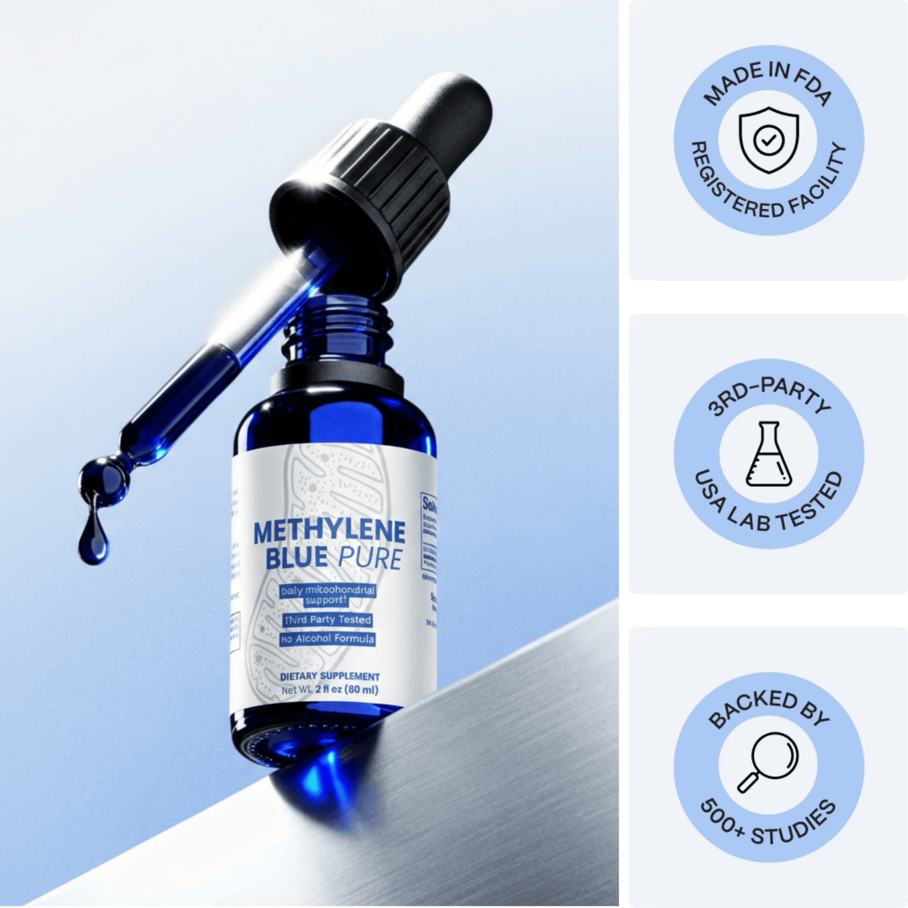 Methylene Blue Pure 60mL (2.0 oz) | Support Brain Fog at the Cellular Level